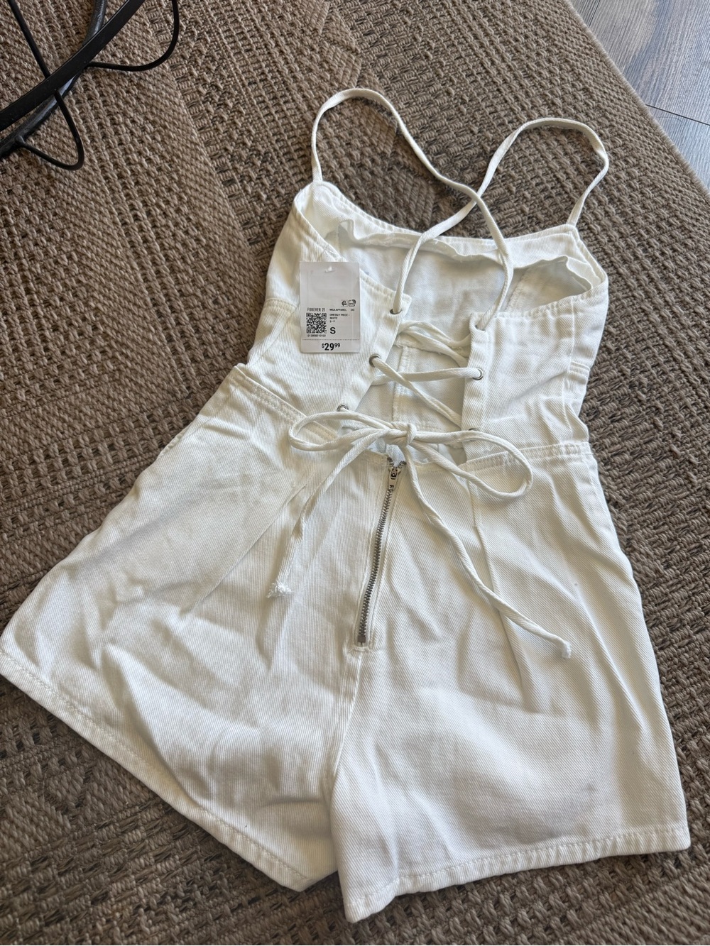 White Denim Spaghetti-Strap women’s One-Piece Romper - Picture 2 of 4